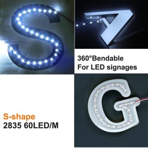 มาใหม่ Bespoke ออกแบบ IP20 Smd 2835 S รูปร่าง LED Bendable แถบ LED แถบ LED ยืดหยุ่น 360 องศา