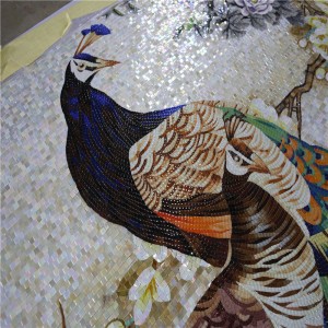 JH165 ที่กำหนดเองการออกแบบที่ทำด้วยมือนกยูงโมเสคภาพจิตรกรรมฝาผนังศิลปะกระเบื้องแบบ