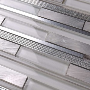 กระเบื้องโมเสคติดผนังห้องน้ำ Super White Glass \u0026 Alu