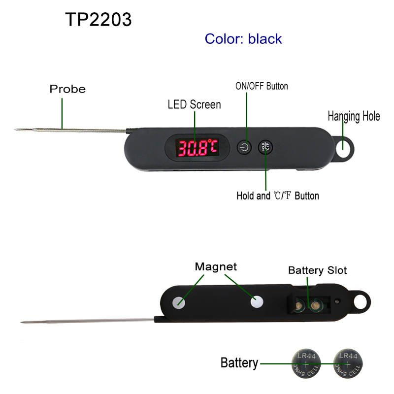 Thermopro TP2203 เครื่องวัดอุณหภูมิอาหารดิจิตอลทันทีอ่านเนื้อสัตว์เครื่องวัดอุณหภูมิสำหรับห้องครัวบาร์บีคิวย่างสูบบุหรี่