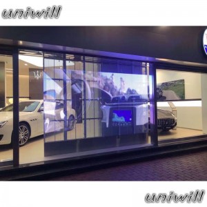 ผู้ผลิตคุณภาพสูงสีโปร่งใสจอแสดงผล LED / P3.91 กระจกหน้าต่างตาข่ายหน้าจอ led