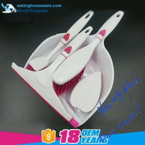 Akbrand ด้วยรูปหัวใจตกแต่งที่ตักขยะแปรงไม้กวาดหน้าต่างปาดน้ำแปรงจานแปรงขัดแปรงชุดเครื่องมือทำความสะอาด 4in1