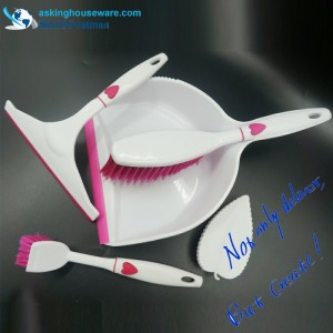 Akbrand ด้วยรูปหัวใจตกแต่งที่ตักขยะแปรงไม้กวาดหน้าต่างปาดน้ำแปรงจานแปรงขัดแปรงชุดเครื่องมือทำความสะอาด 4in1