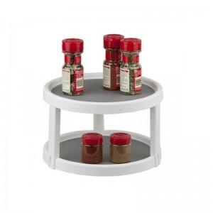 ตู้กับข้าวครัว 2 ชั้น Lazy Susan เครื่องเล่นแผ่นเสียงขนาด 12 นิ้วสีขาว / เทา