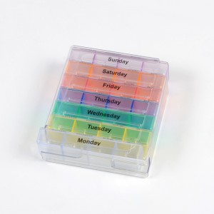 สีรุ้ง 7 วันหนึ่งสัปดาห์หนึ่งชุดทาวเวอร์ประเภทลิ้นชักกล่องยารูปไข่