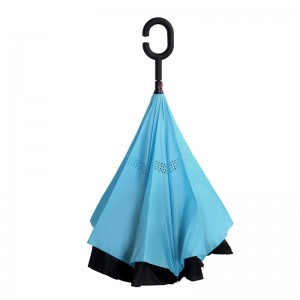 ร่มสองชั้นพิมพ์แบบกำหนดเองจัดการคว่ำร่มฝนตก