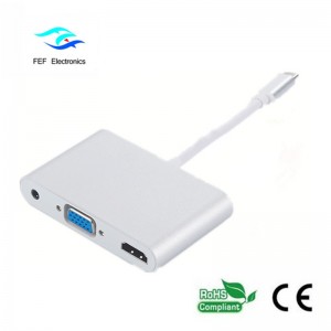 mini displayport / USB 3.1 พิมพ์ c เป็น HDMI + VGA หญิง + audio รหัส: FEF-DPIC-016