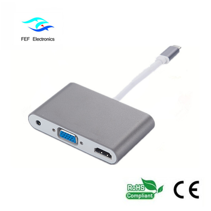 mini displayport / USB 3.1 พิมพ์ c เป็น HDMI + VGA หญิง + audio รหัส: FEF-DPIC-016