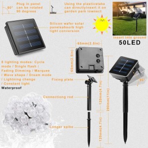 โคมไฟพลังงานแสงอาทิตย์สตริง 50 LED ฟองคริสตัลทรงกลม 7 เมตร / 23 ฟุต 8 โหมดคริสต์มาสนางฟ้าไฟเหมาะสำหรับกลางแจ้งคริสต์มาสภูมิทัศน์...