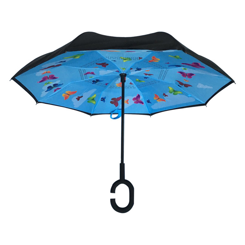 19 นิ้วเด็กขนาดย้อนกลับร่มที่มีรูปแบบการพิมพ์ผีเสื้อตรงย้อนกลับร่ม