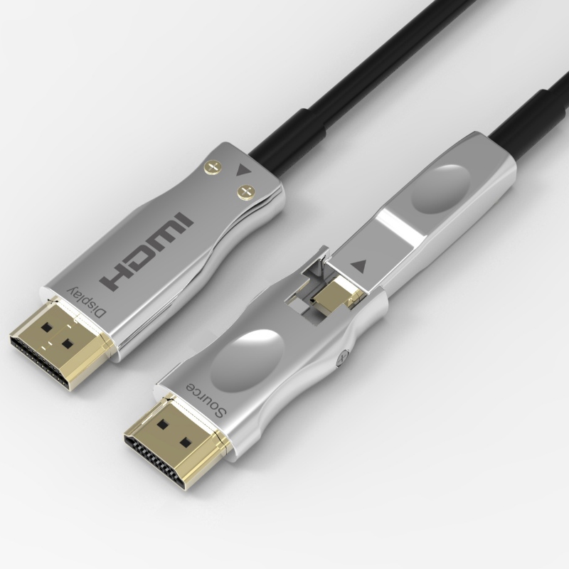 สายเคเบิลใยแก้วนำแสงไฟเบอร์ถอดออกได้สนับสนุนความเร็วสูง 4K 60Hz 18Gbps พร้อมด้วย Dual Micro HDMI และตัวเชื่อมต่อ HDMI มาตรฐาน