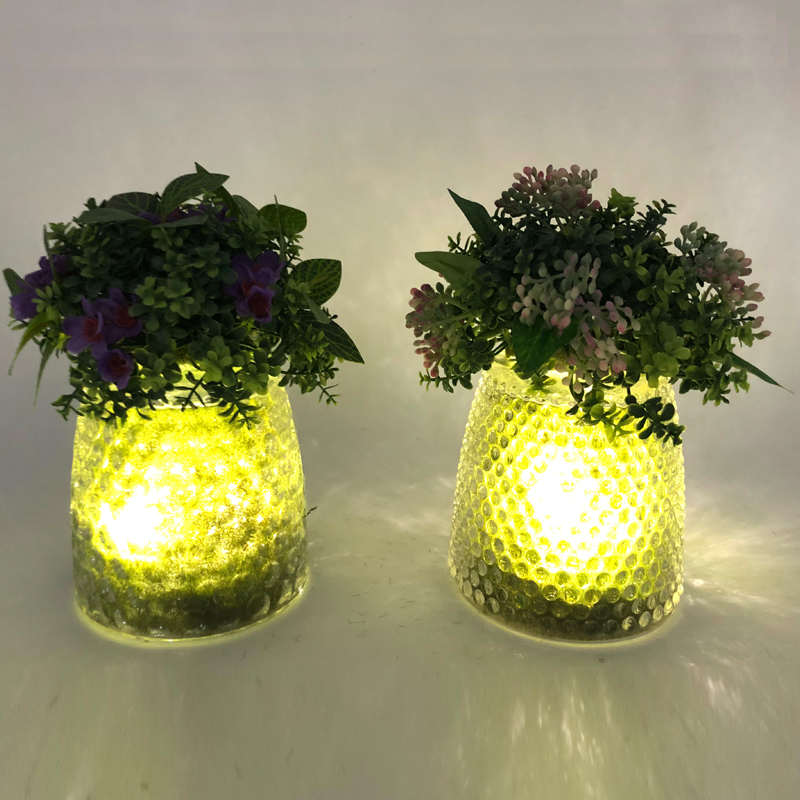โต๊ะกระจก LED ตกแต่งพืชฉ่ำประดิษฐ์ด้วยลูกโลกแสดงแจกัน