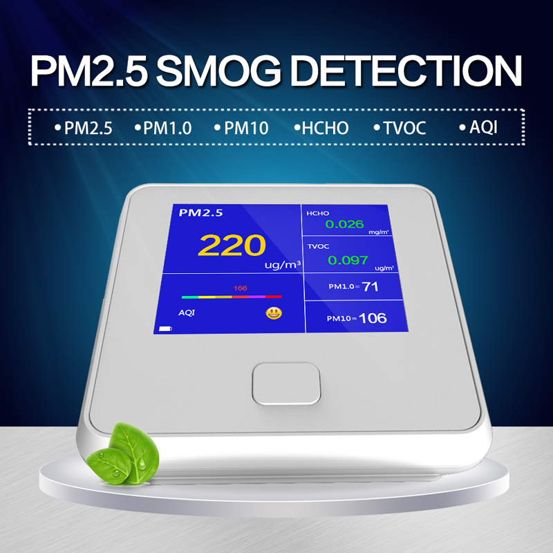 คุณภาพอากาศตรวจสอบในร่มกลางแจ้งดิจิตอล PM2.5 วิเคราะห์ก๊าซ TVOC HCHO AQI PM10 ทดสอบอากาศวิเคราะห์ด้วยแบตเตอรี่แบบชาร์จไฟ