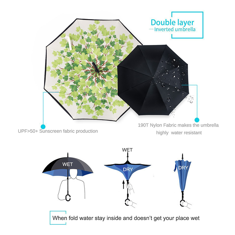 ของขวัญส่วนบุคคลรายการคู่มือเปิด Windproof Inverted Reverse ดอกไม้ฝนร่ม