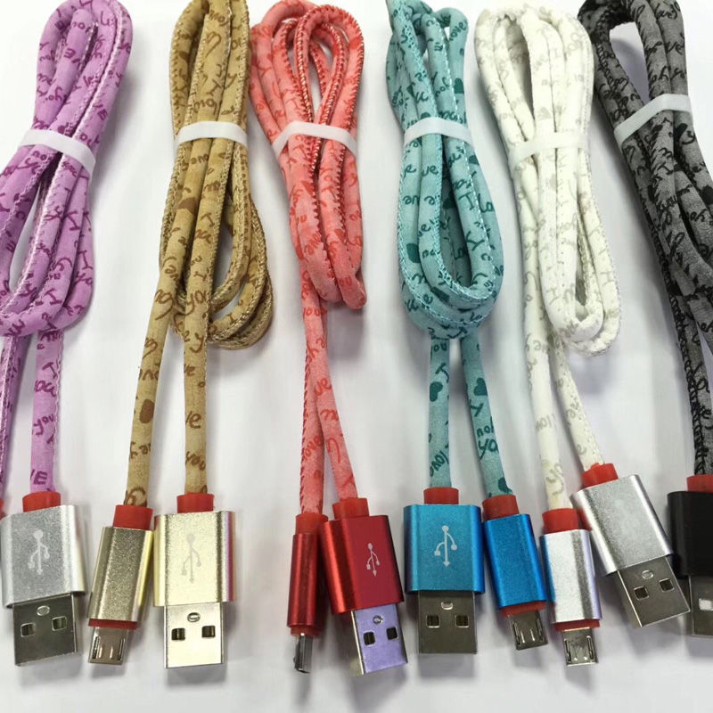 หนัง PU ตัวอักษรตัวพิมพ์ใหญ่การชาร์จอย่างรวดเร็วรอบอลูมิเนียมสายเคเบิล USB สำหรับ micro USB, Type C, การชาร์จและเชื่อมต่อฟ้าผ่าของ iPhone