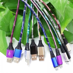 ส่องแสงหนัง PU การชาร์จอย่างรวดเร็วรอบอลูมิเนียมที่อยู่อาศัยสายเคเบิล USB สำหรับ micro USB, Type C, iPhone ฟ้าผ่าชาร์จและซิงค์