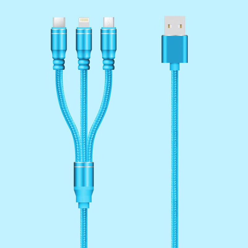 3 IN 1 สายถักชาร์จรอบอลูมิเนียมที่อยู่อาศัย USB 2.0 Micro เพื่อฟ้าผ่า Type C สายเคเบิลข้อมูล micro USB