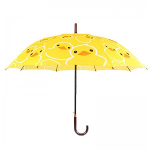 23 นิ้ว pongee ผ้าอัตโนมัติเปิดเป็ดสีเหลืองการ์ตูนแบบร่มตรง