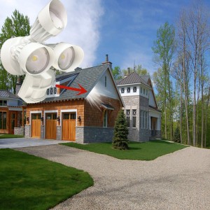 ไฟรักษาความปลอดภัยน้ำท่วมกลางแจ้ง LED พร้อม Motion Sensor, 30W, 3 หัว, สีขาว, แสงเคลื่อนไหว