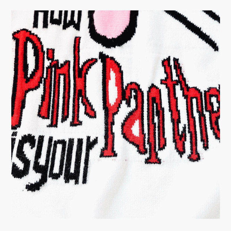2019 ล่าสุดการออกแบบเสื้อกันหนาว Pink Panther ผู้หญิง Jacquard ถักชุดเสื้อกันหนาว