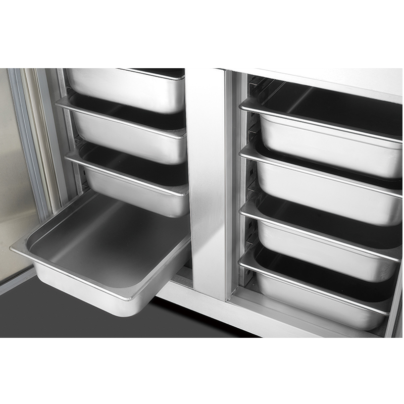 การออกแบบที่หรูหราครัวเชิงพาณิชย์ undercounter ตู้แช่แข็งตู้เย็นโต๊ะทำงาน suitalbe สำหรับ 400 * 600 มิลลิเมตรกระทะอบ