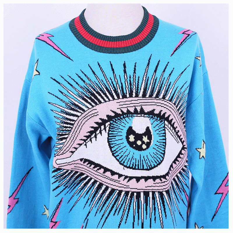 OEM Big Eye Jacquard Ladies 'Custom Pullover เสื้อกันหนาว 2018