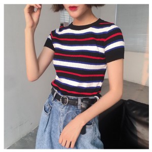 เสื้อกันหนาว Pullover ผู้หญิงแขนสั้นลายบางฤดูร้อน