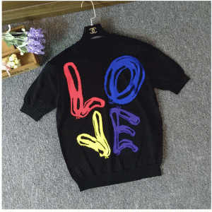 2018 Custom Jacquard รักตัวอักษรแขนสั้นฤดูร้อนเสื้อกันหนาวเสื้อสวมหัว