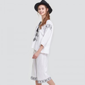 ชุดนอนผ้าลินินพิมพ์ลายผู้หญิง