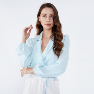 แสงสีฟ้าผ้าคลุมไหล่คอสำนักงานแฟชั่นที่สง่างามสวมเสื้อแขนยาวผู้หญิง