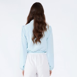 แสงสีฟ้าผ้าคลุมไหล่คอสำนักงานแฟชั่นที่สง่างามสวมเสื้อแขนยาวผู้หญิง