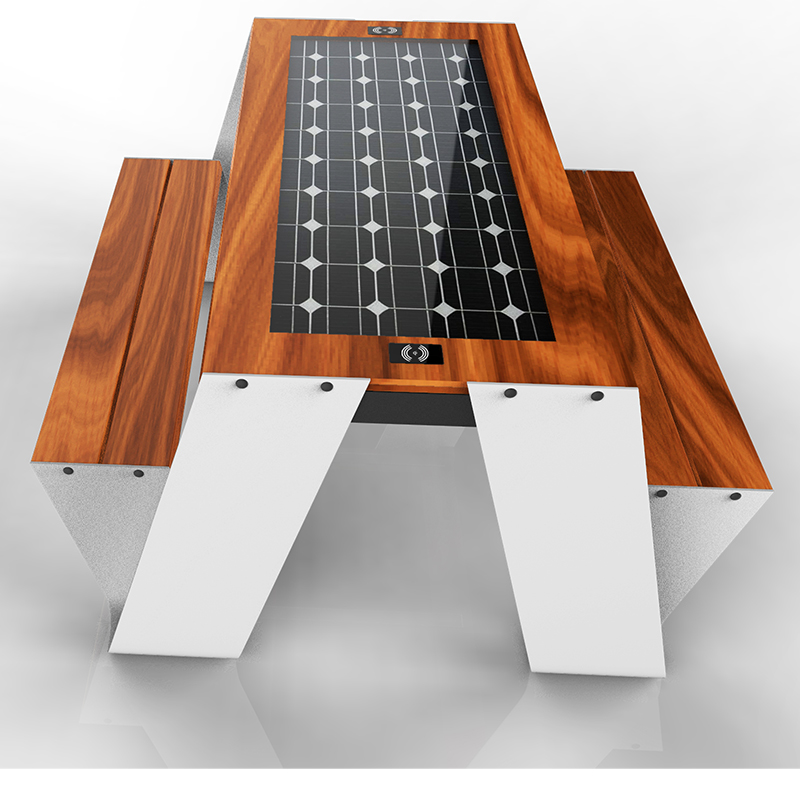 การออกแบบใหม่กลางแจ้งปิกนิกเฟอร์นิเจอร์พลังงานแสงอาทิตย์สมาร์ทพาร์คชุดโต๊ะม้านั่ง