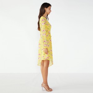 2019 สีเหลืองย้อนยุคฤดูร้อนสาวแฟนซีผู้หญิงชุดลำลอง