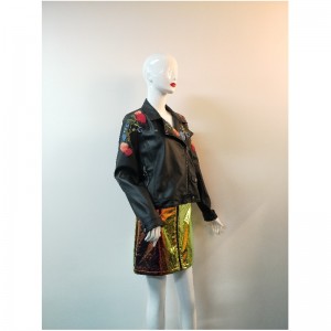 แจ็คเก็ตสีดำ EM PUIDERY PU BIKER RLWPJ0023N