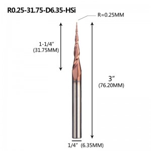 ลูกเรียวปลายจมูกโรงงาน 1/4 \"X 3\" กับ 0.25 มิลลิเมตรลูกจมูก 5.26Deg สำหรับเครื่อง CNC แกะสลักแกะสลักบิต H-Si เคลือบ...