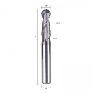 บอลจมูกคาร์ไบด์ End Mill CNC R Outer Bits เราเตอร์บิตขลุ่ยคู่เกลียวมิลลิ่งเครื่องมือ 3/8 นิ้วก้านกับ 3 นิ้ว OVL