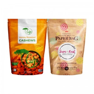 กระเป๋ามีซิปกระดาษคราฟท์ยืนขึ้นบรรจุภัณฑ์อาหารถุง Ziplock Doypack พิมพ์แบบกำหนดเอง