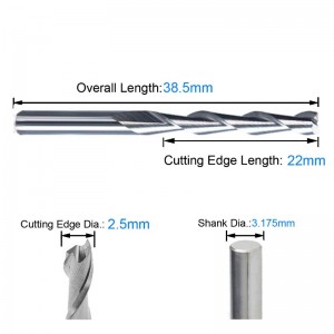 1/8 \"ก้าน Dia. คาร์ไบด์จมูกแบนโรงงานปลายบิต 2.5 มิลลิเมตรตัด Dia CNC R Outer Bits 2-ขลุ่ยเครื่องมือตัดเกลียว, 22 มิลลิเมตรตัดความยาวขอบ...