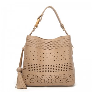 ขายส่งกลวงออกชั้นเดียวหนัง PU กระเป๋าช้อปปิ้งด้วยพู่