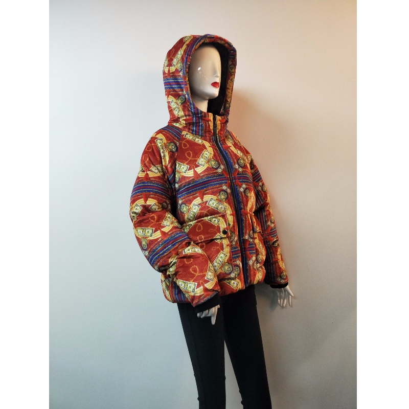 LADIES 'COLORED PRINTED PUFFER COAT RLWC0002