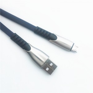 KPS-1001CB ไมโครกำหนดเองแบบพกพา 1m 2A โลหะผสมสังกะสีผ้าทอผ้าไมโครสาย USB