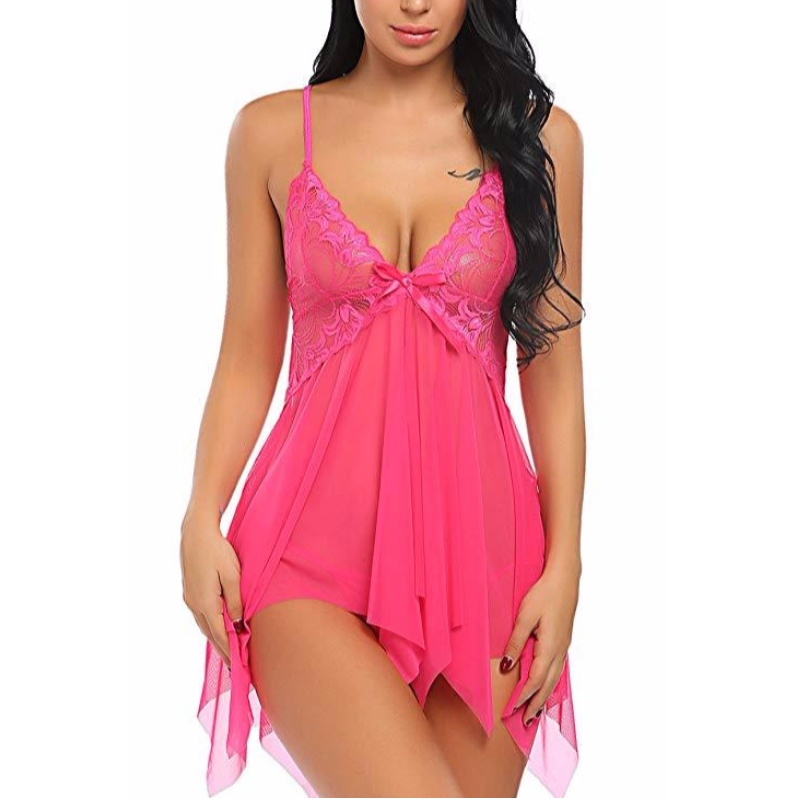 ผู้หญิงเซ็กซี่ชุดชั้นในลูกไม้ Babydoll คอ V ชุดนอนสาย Chemise ในหลายสีกุหลาบทีม