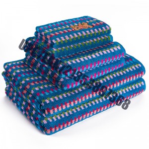 สิ่งทอ JMD ด่วนแห้งผ้าฝ้าย 100%, หมีน้อยการ์ตูนเย็บปักถักร้อย, หลายสีย้อม Jacquard ชุดผ้าขนหนูในห้องน้ำ, ชุด 6 ชิ้น (สีฟ้า)