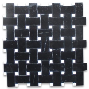 Nero marquina หินอ่อนสีดำ 1x2 ตะกร้ากระเบื้องโมเสคสานจุดสีขาวเฉียบคม