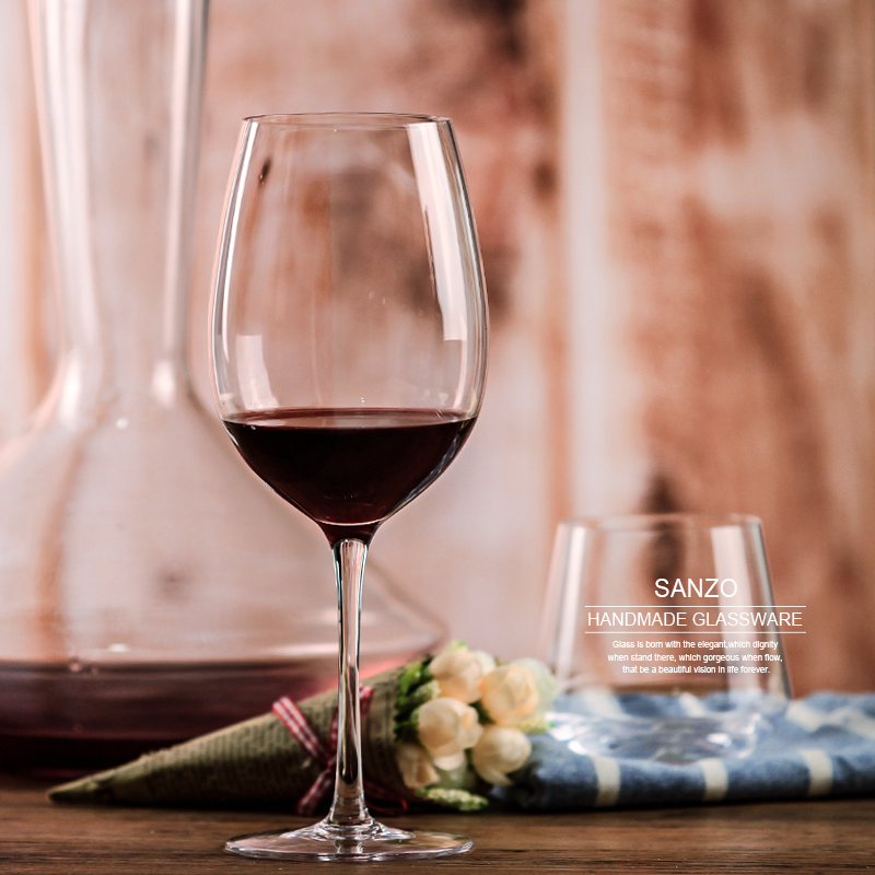 SANZO อะคริลิลอยแก้วไวน์มือทาสี Stemless แว่นตาถ้วย F Rosted จดหมายรูปลอก Handblown