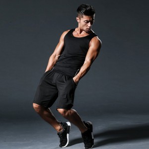 FDMM002-3 ชุดออกกำลังกายสำหรับบุรุษเสื้อกล้าม + กางเกงขาสั้นหลวม + กางเกงรัดรูปสำหรับวิ่ง