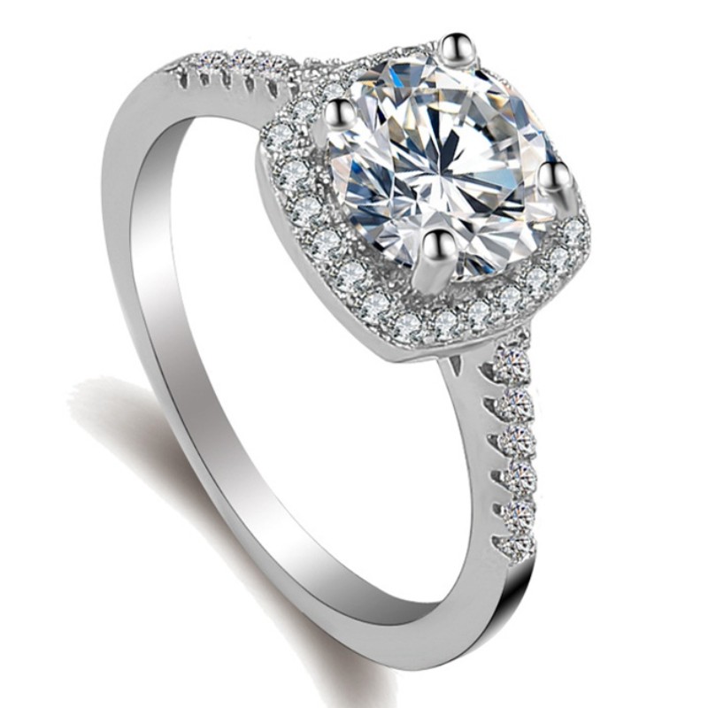 แหวนหมั้นทองคำขาว cubic z irconia แหวน m oissanite แหวนสัญญาแหวนสำหรับผู้หญิง