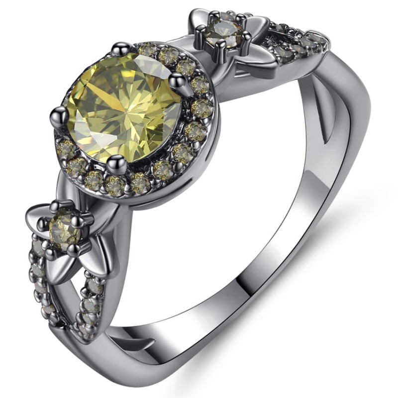 แหวนทองสีดำผู้หญิงแหวนอเมทิสเหลืองทับทิมแหวนโกเมน 925 ทองคำขาวเงินทองคำขาวแหวนเครื่องประดับหินเกิด