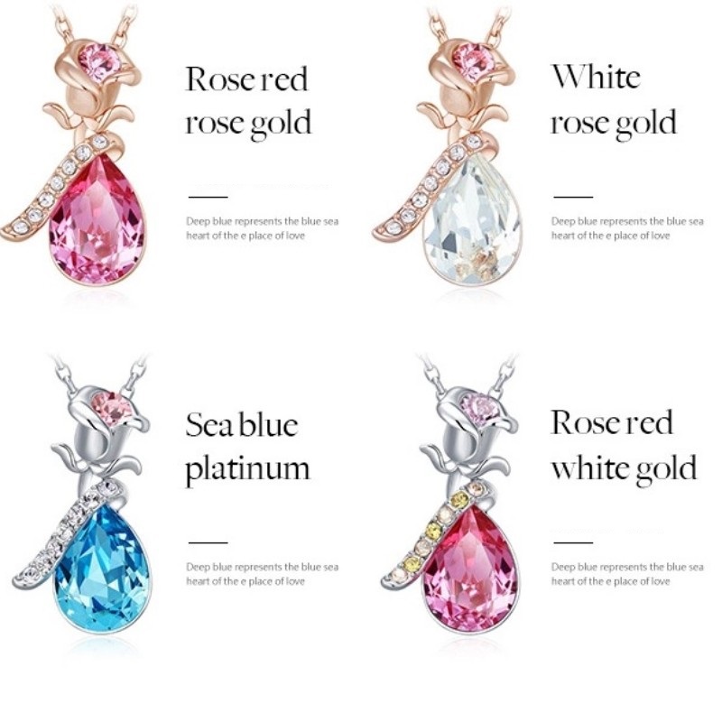 กุหลาบทองเพิ่มขึ้นจี้ GEMSTONE CUBIC ZIRCONIA สร้อยคอผู้หญิงสร้อยคอ 925 สเตอร์ลิงเงิน 2020