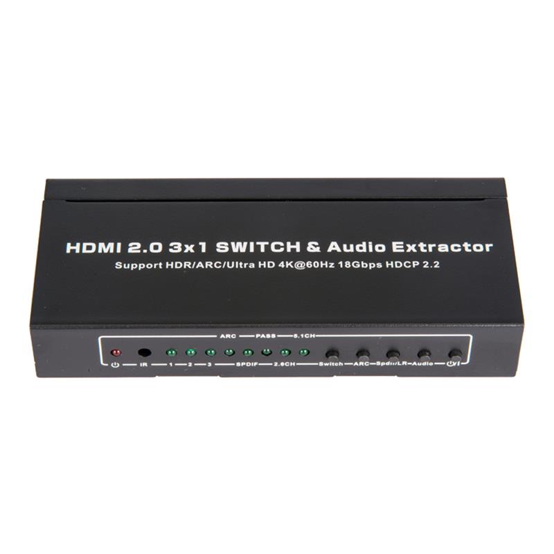 V2.0 HDMI 3x1 Switcher & Audio Extractor รองรับ ARC Ultra HD 4Kx2K @ 60Hz HDCP2.2 18Gbps